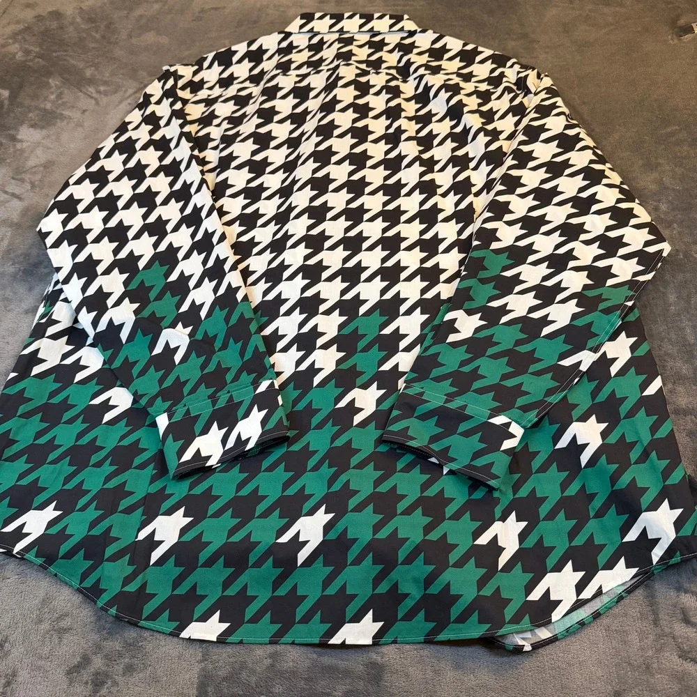 Murano Houndstooth‎ Button Down Shirt Mens 3XB Green Black White Long Sleeve NEW